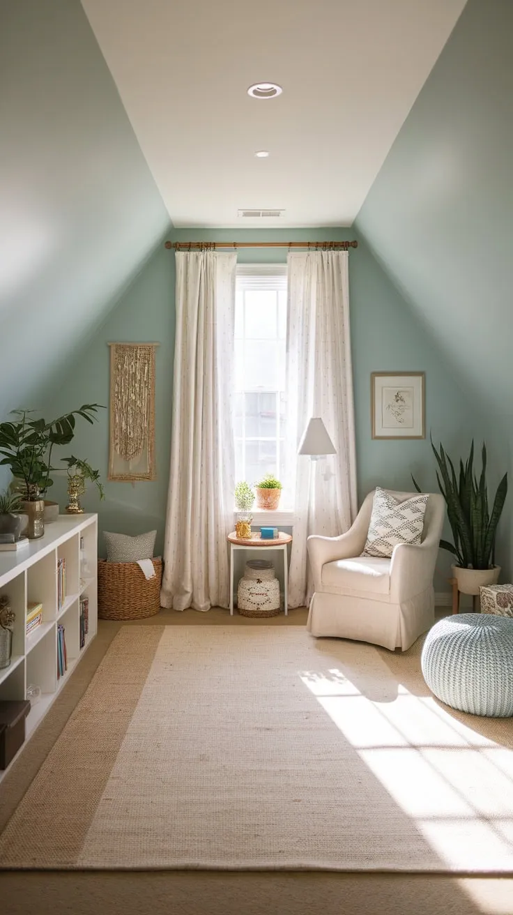 Step into your secret attic haven, where the gentle blue walls whisper stories of endless possibilities, and every cozy nook promises a sanctuary for both playful adventures and quiet contemplation.