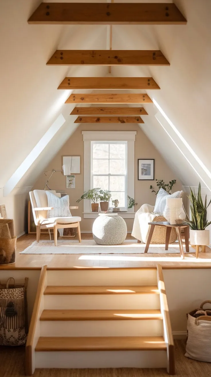 The attic whispers promises of cozy secrets, its carefully curated furniture and whimsical decor practically tugging you up the stairs, inviting you to lose yourself in a haven of comfort and inspiration.