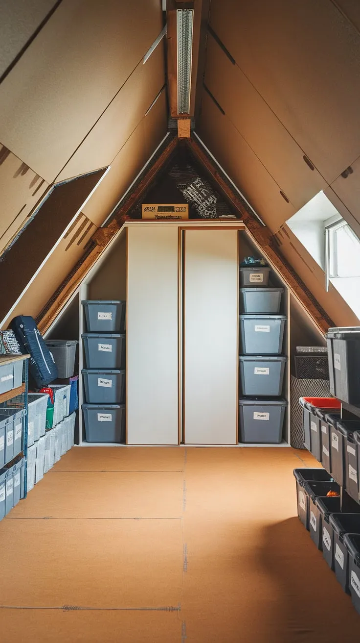 This attic transformation is a masterclass in attic organization!  Clever use of attic closet space, eave storage, knee wall storage, and even loft storage maximizes every inch.  Clear storage labels ensure effortless retrieval, proving that even attic storage can be beautiful and functional.