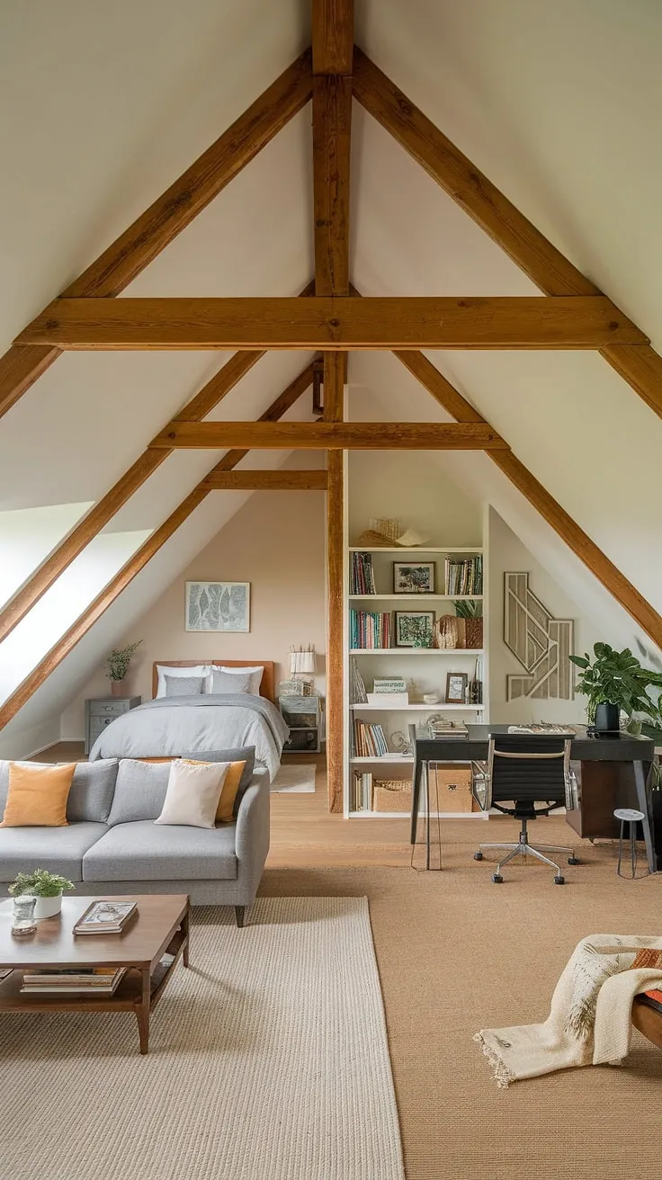 Transforming this attic space into a dream home was a masterclass in attic conversion. The result? A charming attic bedroom, a relaxing attic living room, and a dedicated attic office, all within this thoughtfully designed attic room. This attic design proves that even the most challenging attic space can be converted into a beautiful and functional living area.