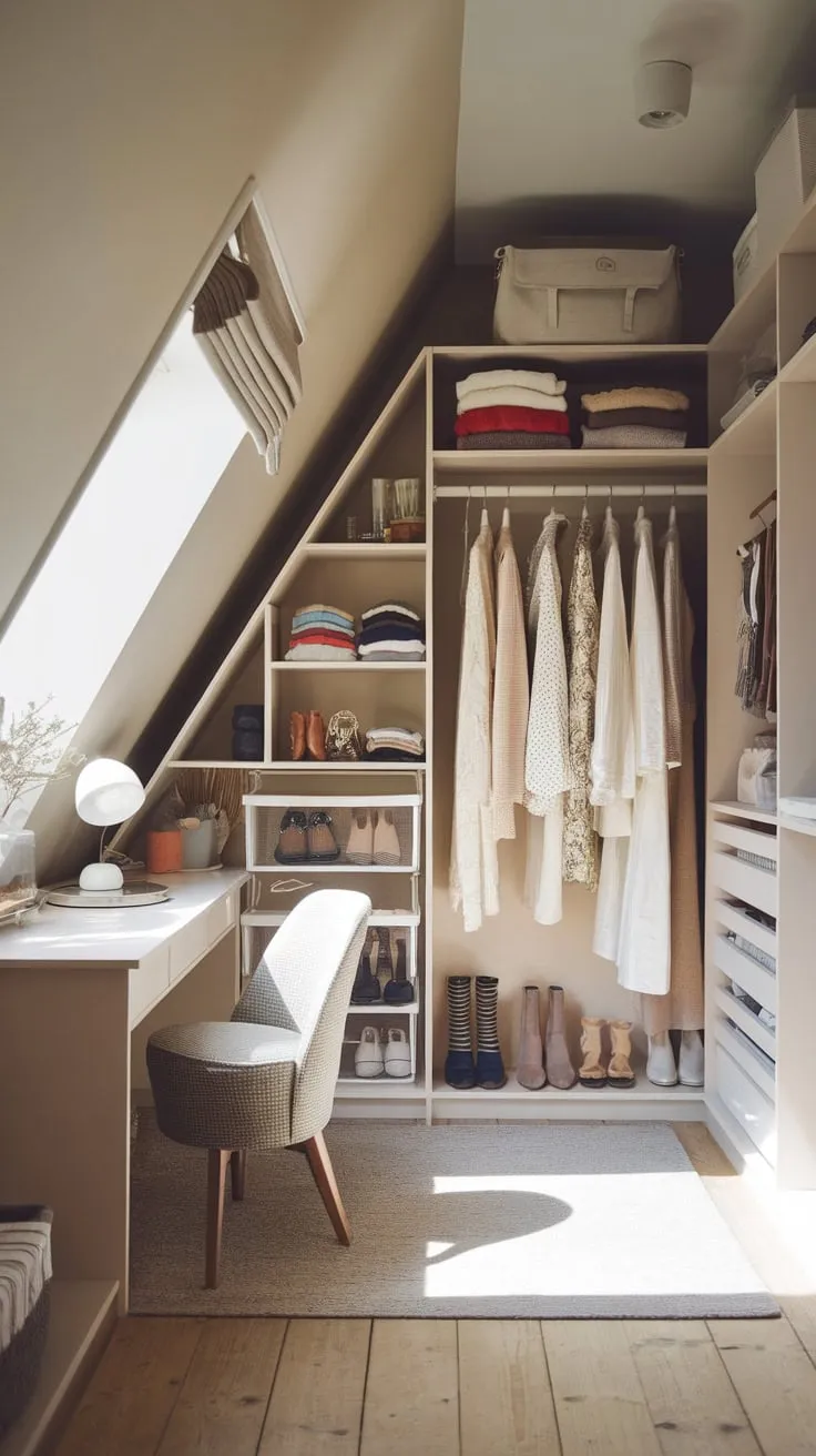 Imagine this: the attic walk-in closet, no longer a dusty afterthought, but a beautifully curated extension of your personal style, where every perfectly placed piece whispers of possibility and invites you to explore the intersection of fashion and your own boundless creativity.