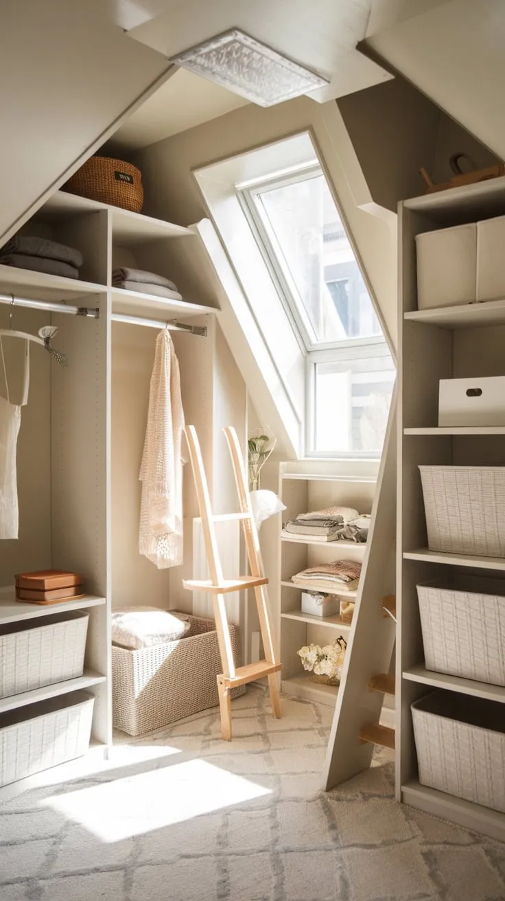 Imagine escaping to your attic walk-in closet, a beautifully curated space where form meets function, offering you not just storage, but a personalized retreat designed to cater to your every organizational whim.