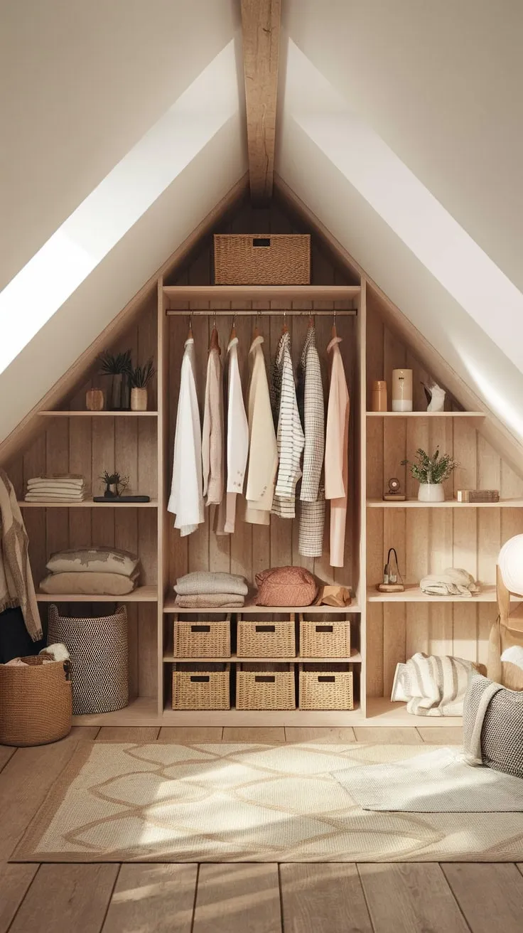 Imagine escaping to your attic wardrobe, a meticulously curated sanctuary. The air hums with a cozy charm, inviting you to lose yourself amongst your favorite pieces, each one displayed with loving care in this perfectly personalized retreat.