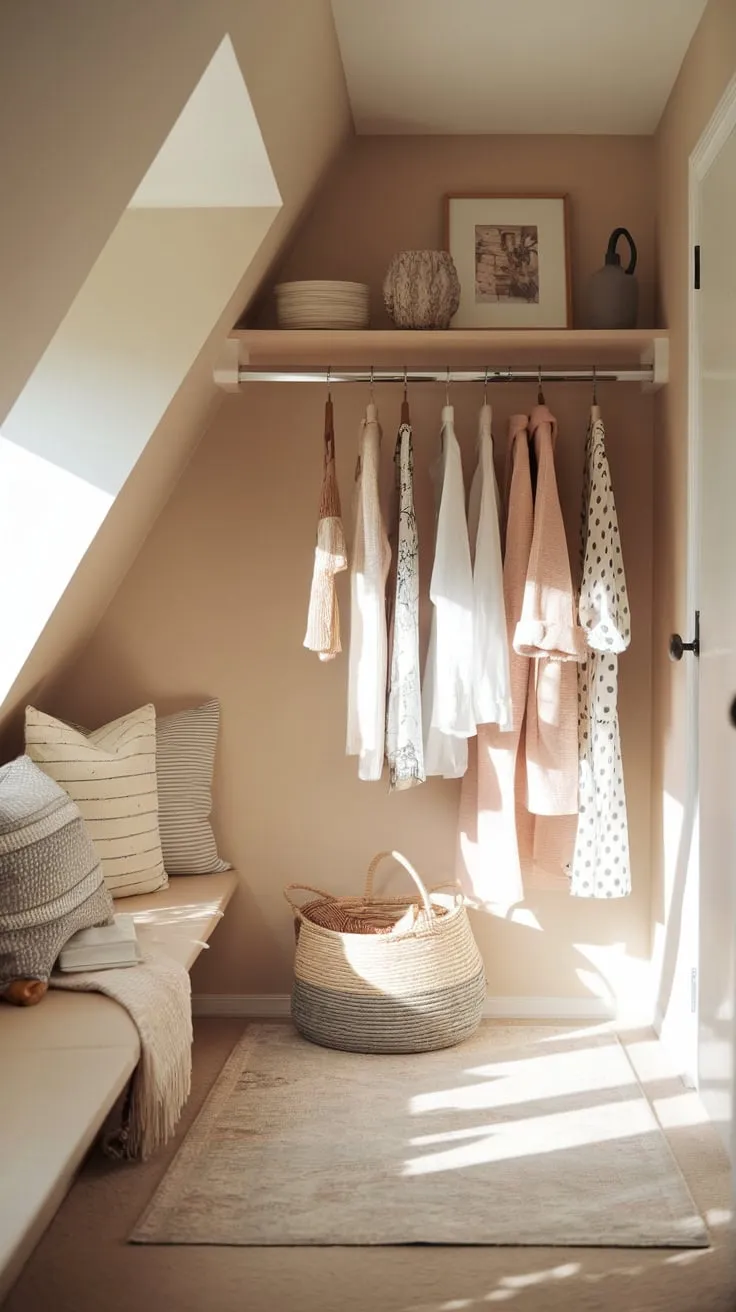The attic wardrobe, a haven of warmth and understated elegance, beckons you in, its design a seamless marriage of practicality and captivating style.