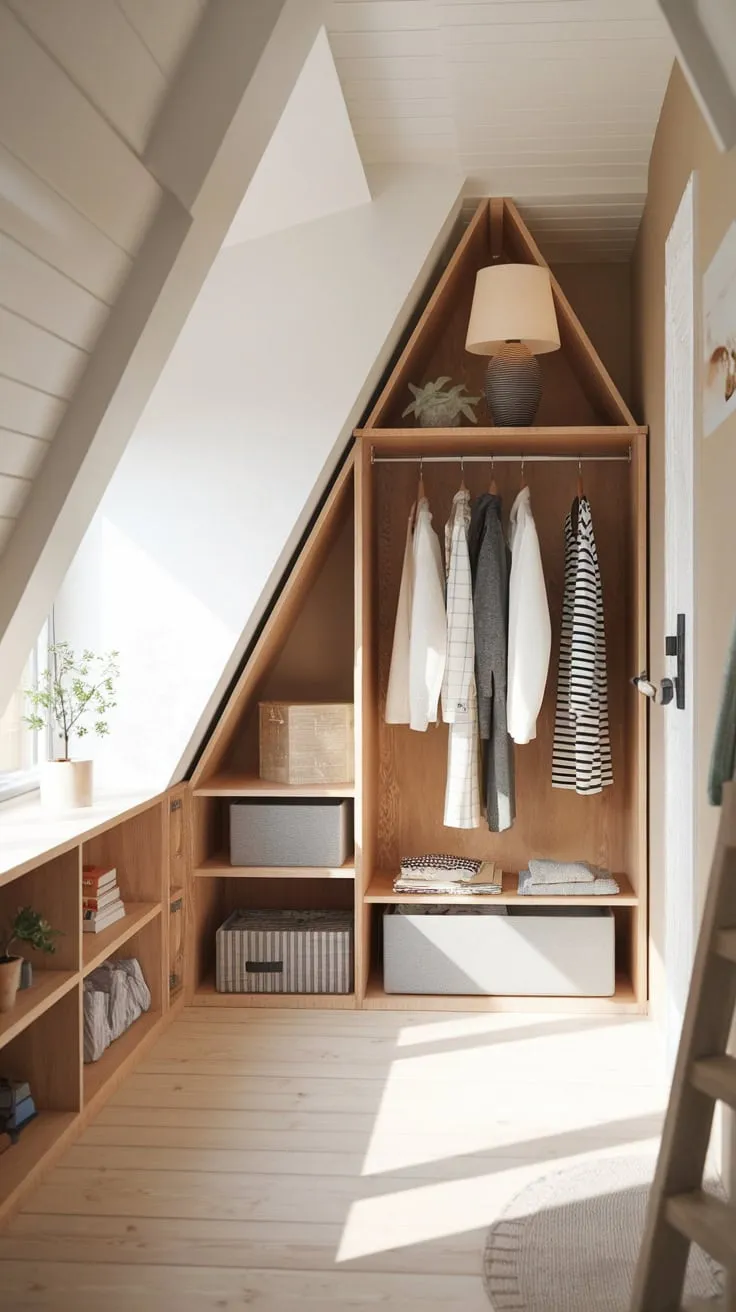 Imagine stepping into your attic, where a beautifully designed wardrobe awaits, seamlessly blending practicality with undeniable charm. Warm wooden tones and thoughtful decor transform the cozy space, making it feel both functional and inviting, a testament to maximizing every inch.