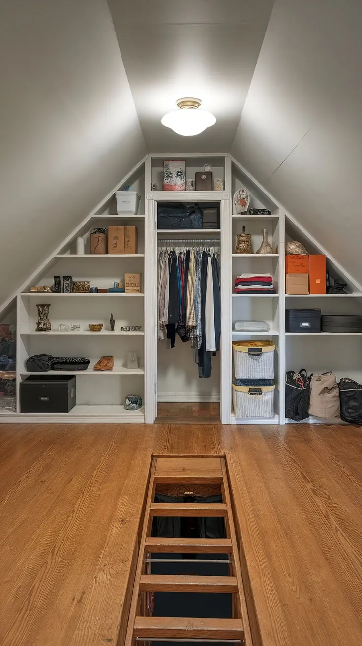 This attic renovation transformed unused attic space into a functional and stylish storage solution.  The custom attic shelving, attic closet, and thoughtful attic design maximize attic storage, providing easy attic access and elegant attic furniture.  Clever attic organization techniques ensure everything is easily accessible.