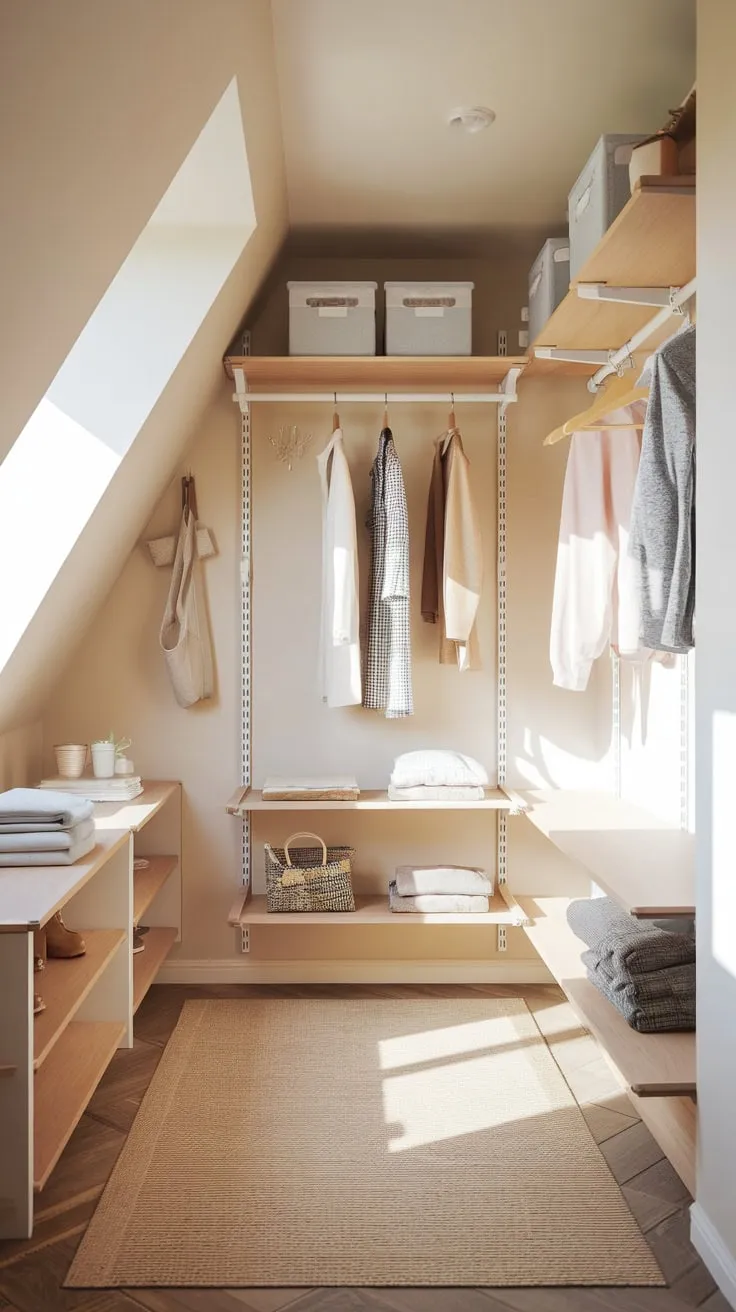 Imagine stepping into your attic, now transformed by a beautifully designed wardrobe that marries practicality with undeniable charm. It's a serene sanctuary where your cherished clothing pieces aren't just stored, but elegantly displayed, each telling its own story.