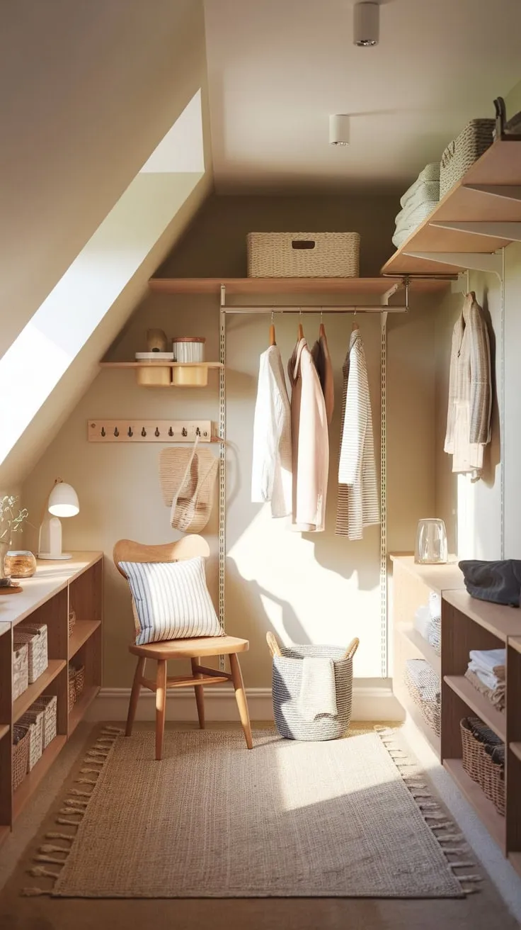 Imagine stepping into your attic, greeted by a wardrobe, not just any wardrobe, but a haven of warmth and charm, meticulously designed to cradle your beloved garments and treasures, transforming the space into your personal sanctuary of style.