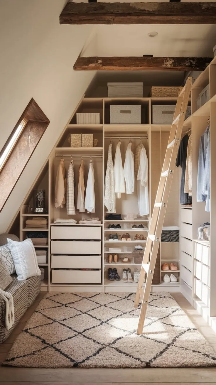 Imagine your attic, no longer a forgotten space, but a curated haven. This beautifully designed wardrobe blends the inviting textures of rustic charm with the streamlined functionality of modern organization, crafting a stylish retreat where your clothing and accessories find their perfect home.