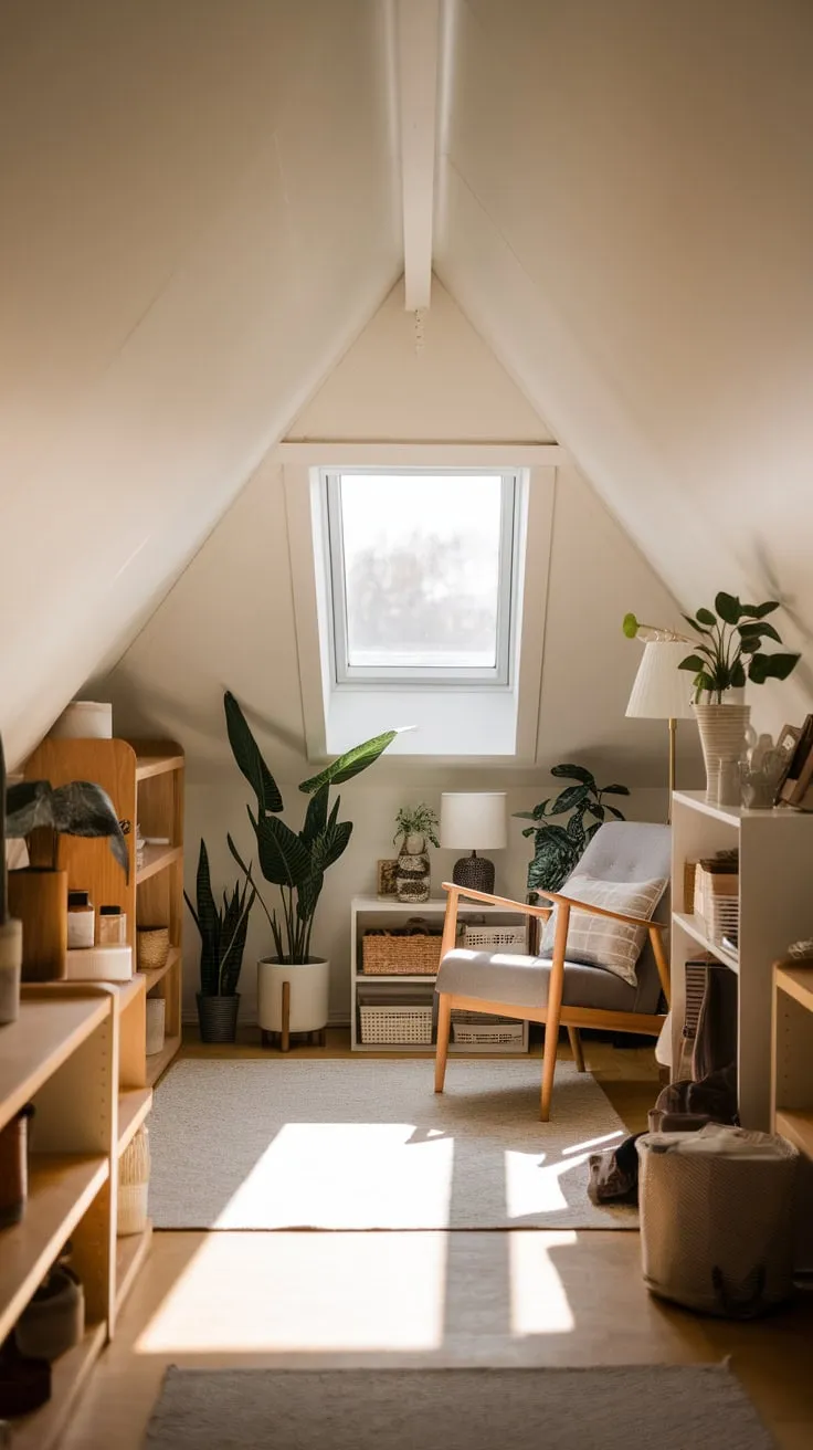 Sunlight spills through the attic window, a golden invitation to bask in the gentle warmth that permeates this meticulously curated haven, where each object whispers a note in the symphony of serenity you've composed.