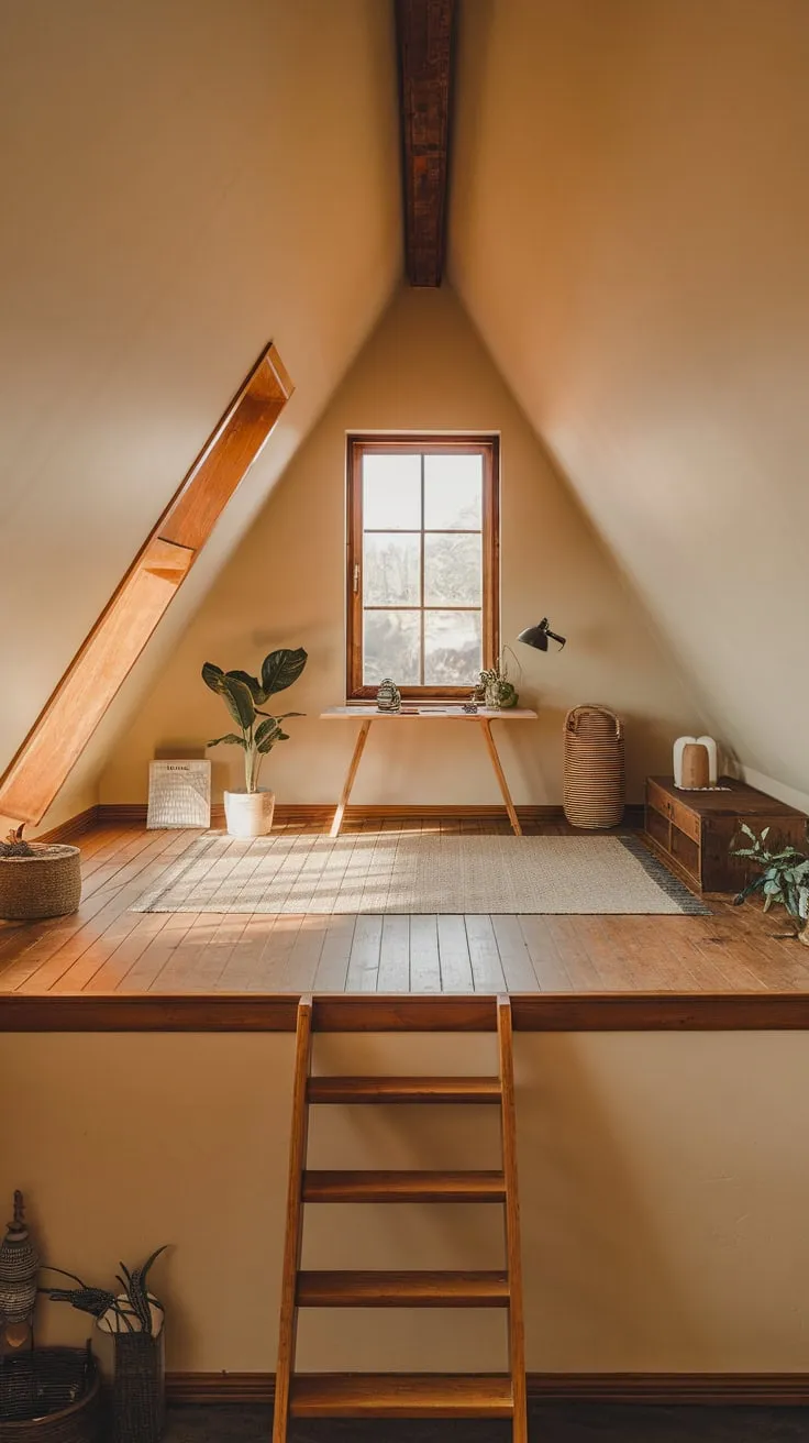 Sunlight spills through the dormered window, painting the exposed beams of the attic room in a warm, inviting glow, beckoning you to sink into the plush armchair and lose yourself in the quiet magic of unhurried moments.