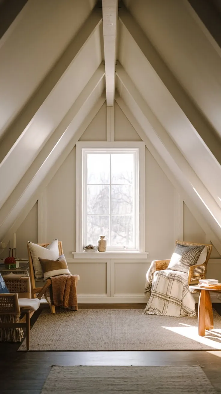 Sunlight spills through the dormer window, painting the dust motes dancing in the air of your attic sanctuary, beckoning you to unwind and let your imagination take flight.