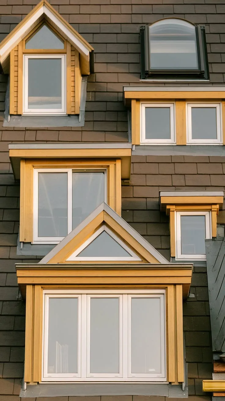 A symphony of light:  Each architectural window – from the attic window's charming frame to the sweeping curve of the skylight, the dormer window's practicality, the gable window's elegance, and the subtle grace of the roof window, loft window, ceiling window, and house window – tells a story of thoughtful design and the artistry of upper windows.