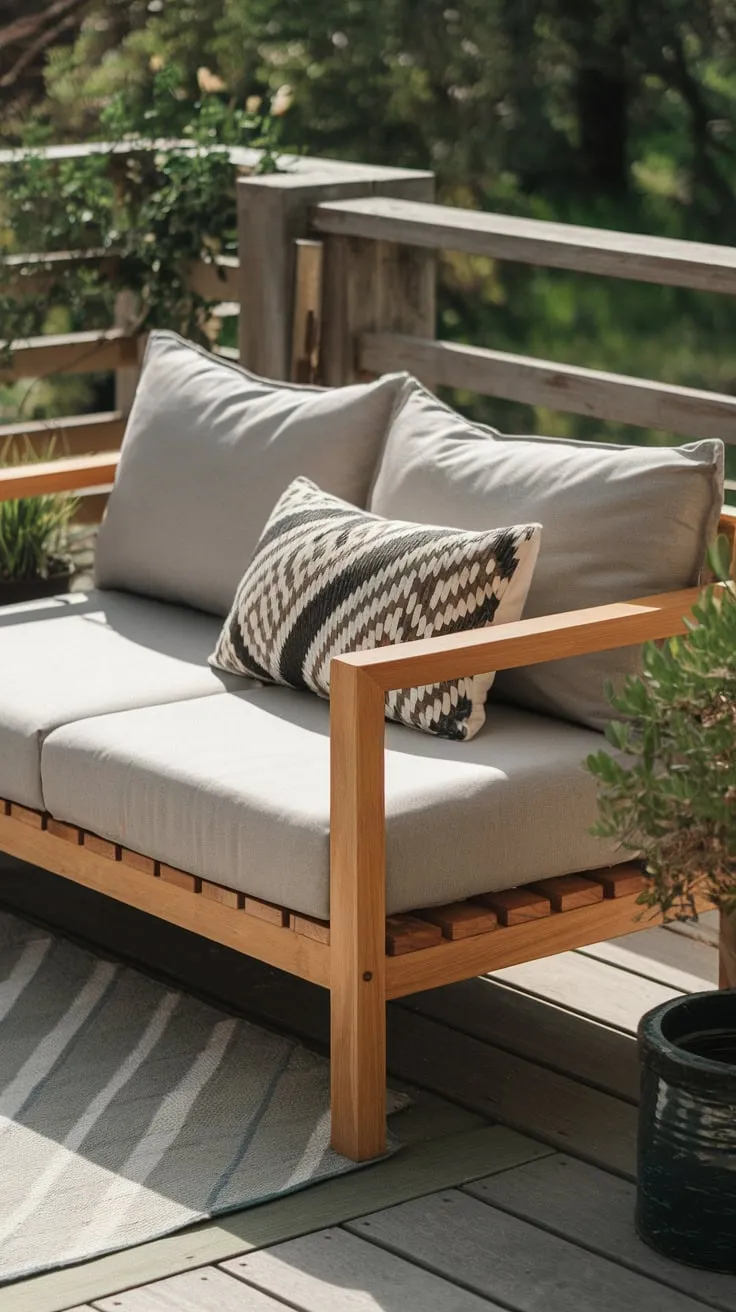 Cozy Wooden Sofa Oasis on the Back Porch