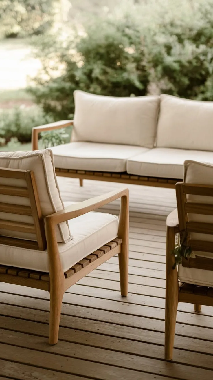 Charming Back Porch with Cozy Wooden Furniture