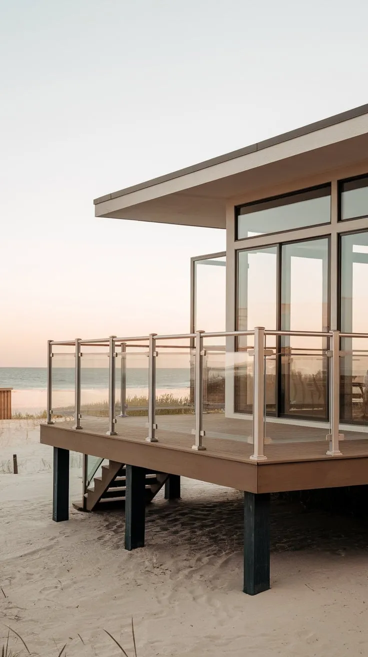 Sleek Glass Railing Elevates Beachside Living