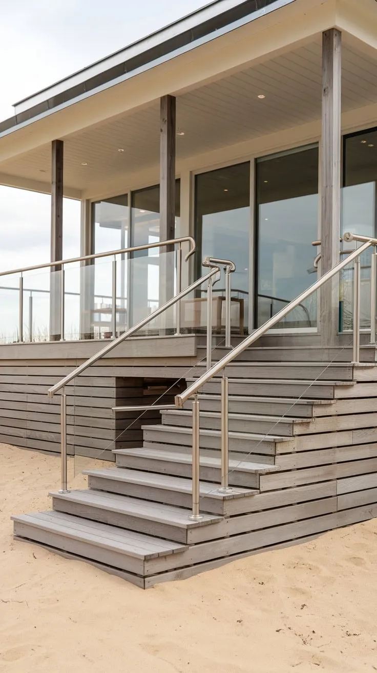 Modern Minimalism Meets Coastal Living with Stylish Back Porch Railing