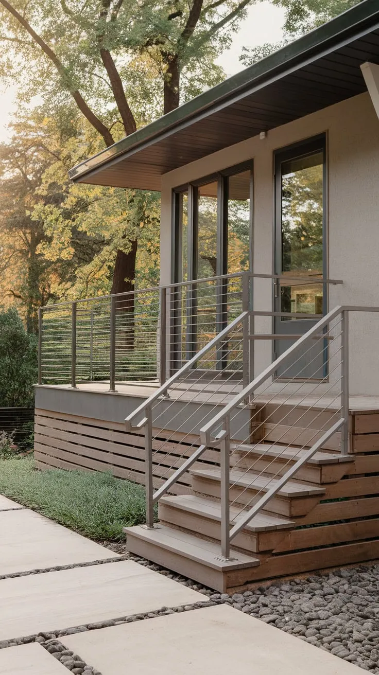 Sleek Steel Railing Transforms Modern Back Porch