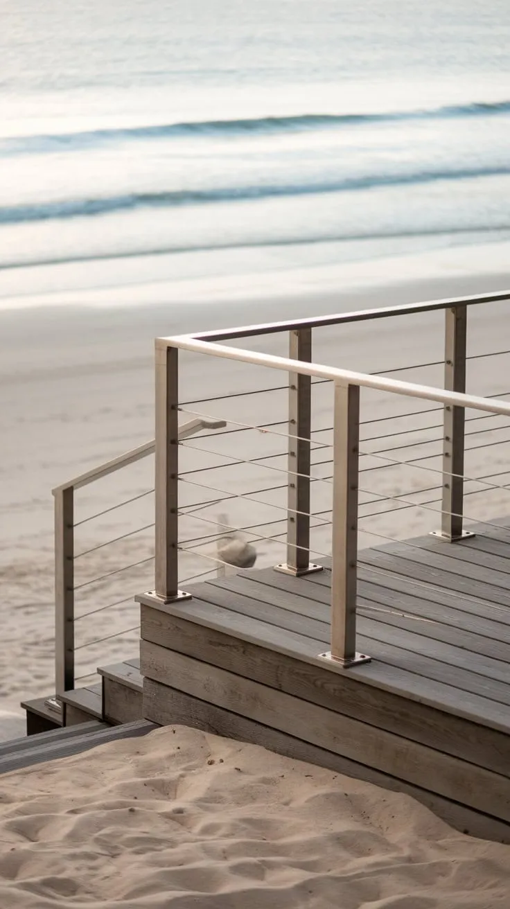 Modern Minimalist Railing Frames Serene Beach Views
