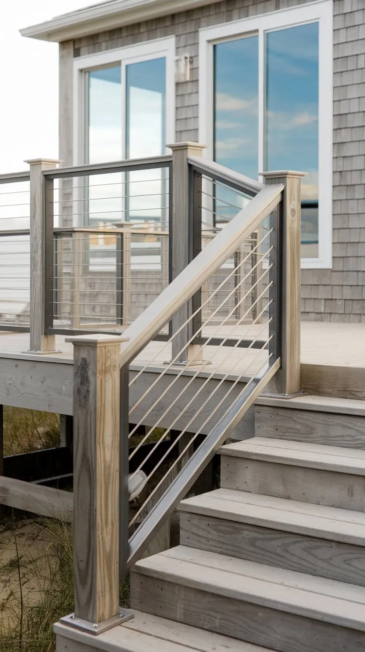 Stylish Back Porch Railing Enhances Beach House Charm