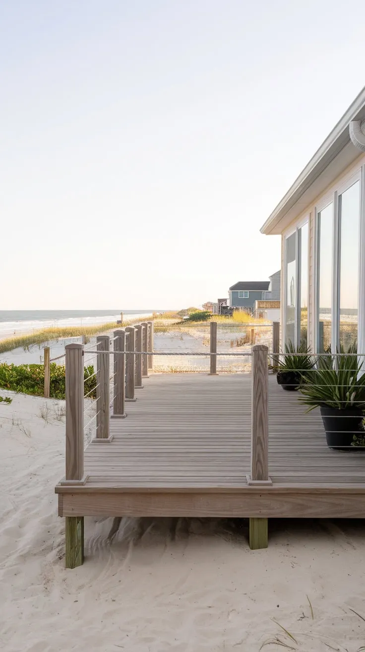 Sleek Beach House with Stylish Wooden Railing
