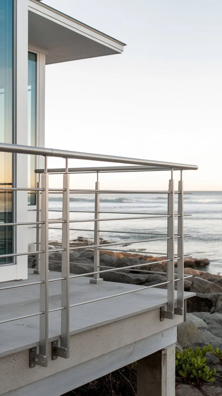 Sleek Metal Railing Enhances Beach House Views