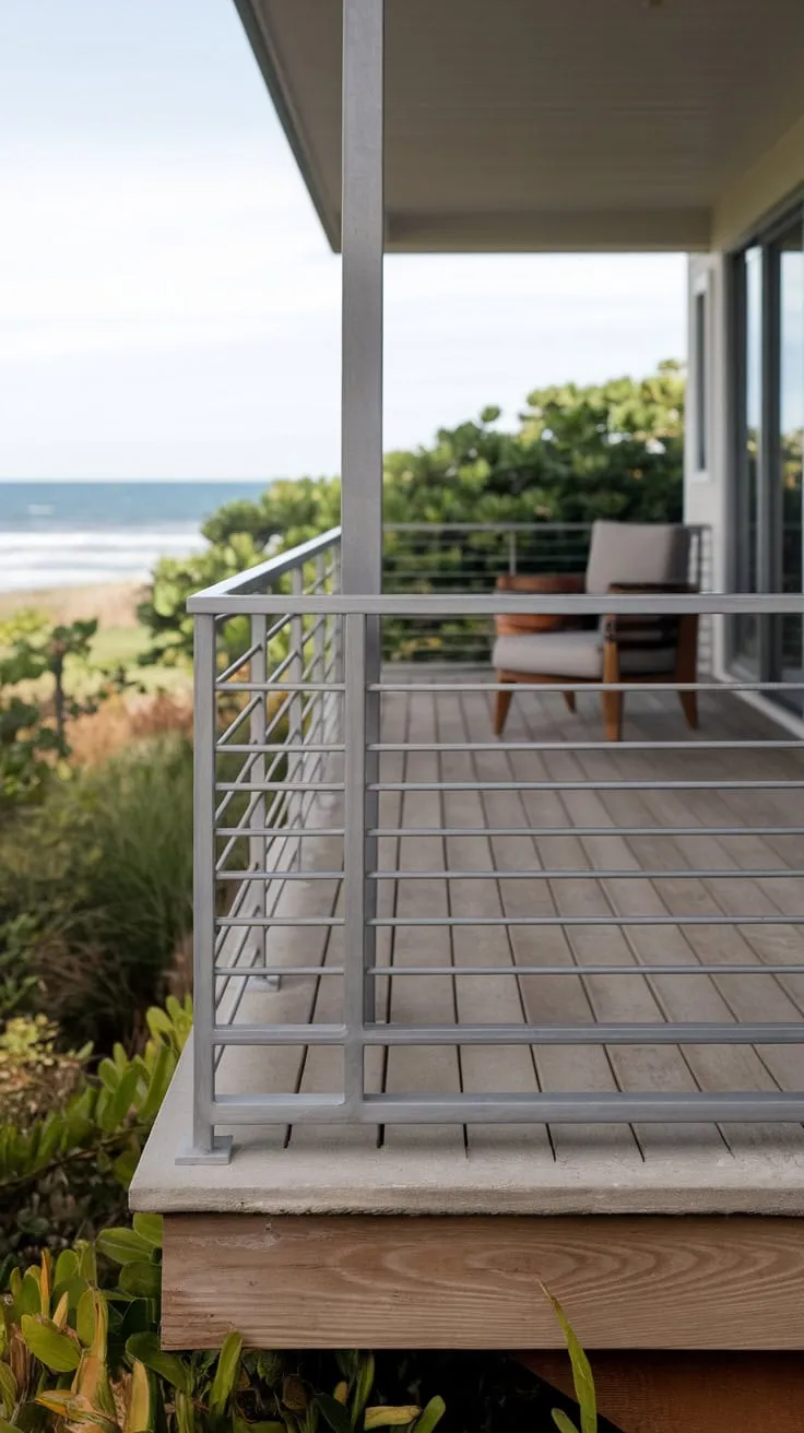 Minimalist Back Porch Railing with Ocean View Charm