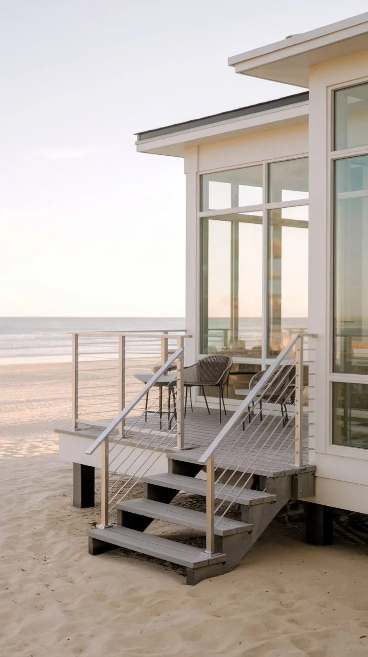 Minimalist Back Porch Railing with Ocean Views