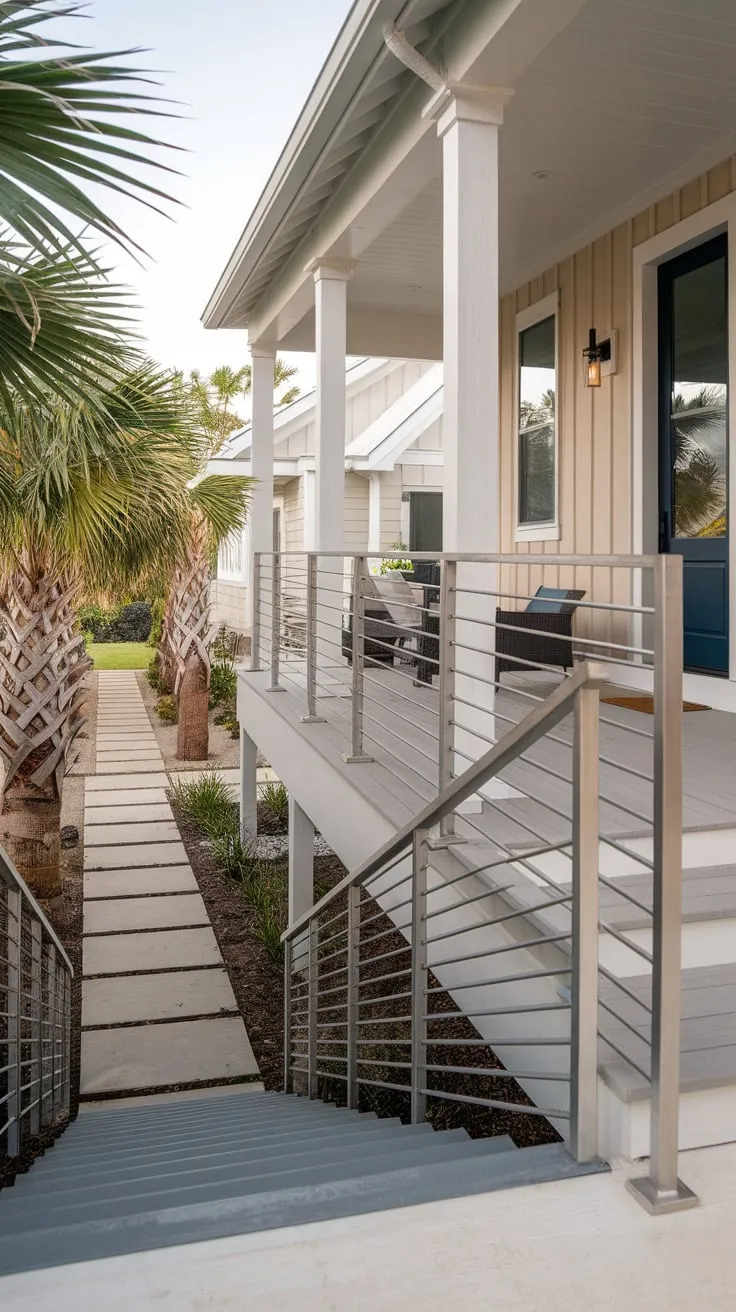 Modern Back Porch Railing Complements Coastal Vibes