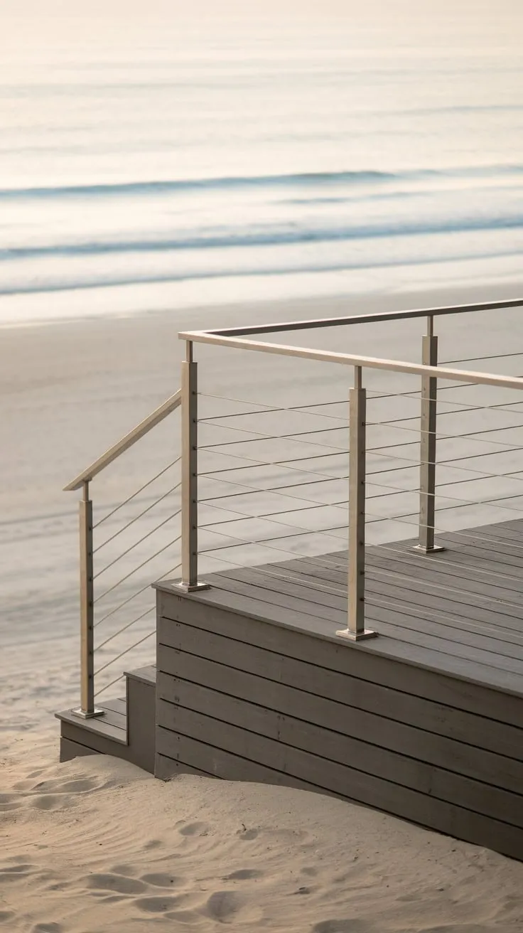 Sleek Steel Railing Enhances Beach House Bliss