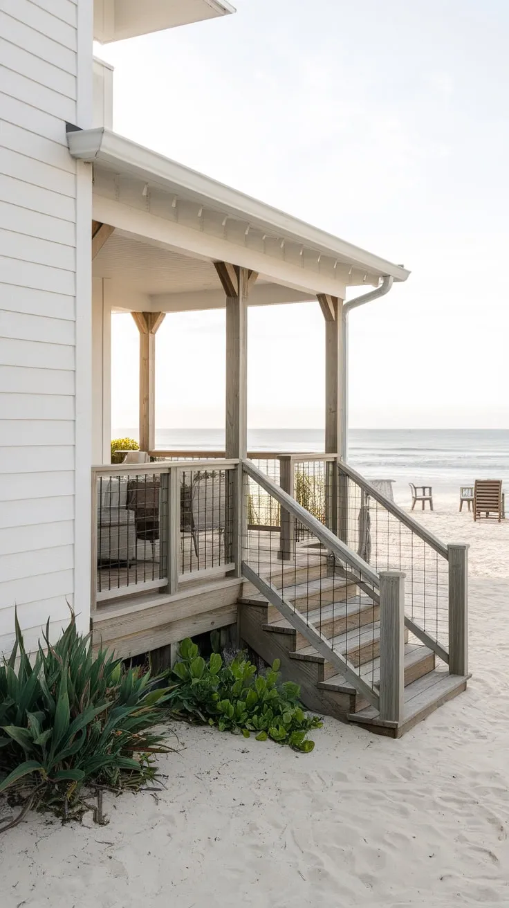 Chic Beach House with Stylish Back Porch Railing