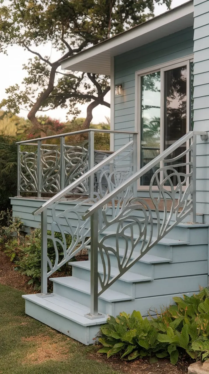 Modern Beach House Railing in Serene Blue