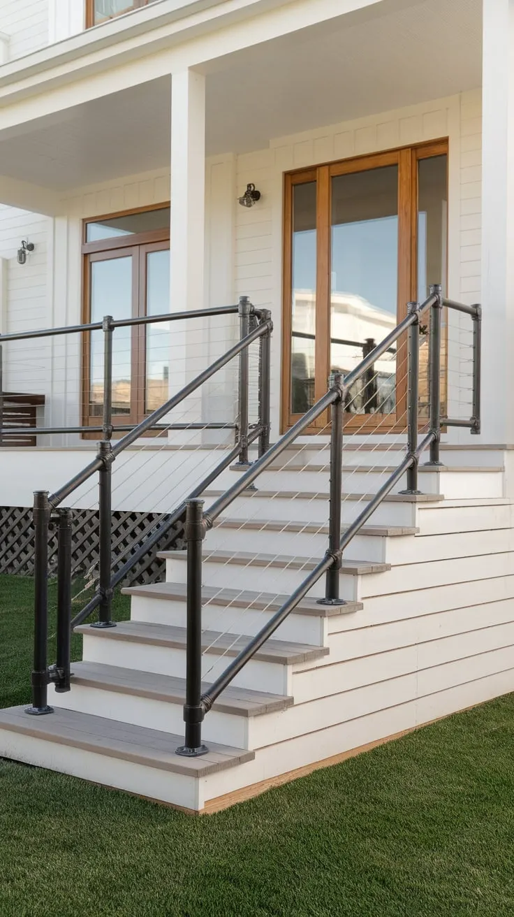 Stylish Back Porch Railing in a Modern Beach House