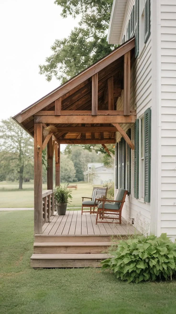 Charming Rustic Back Porch with Sloping Roof