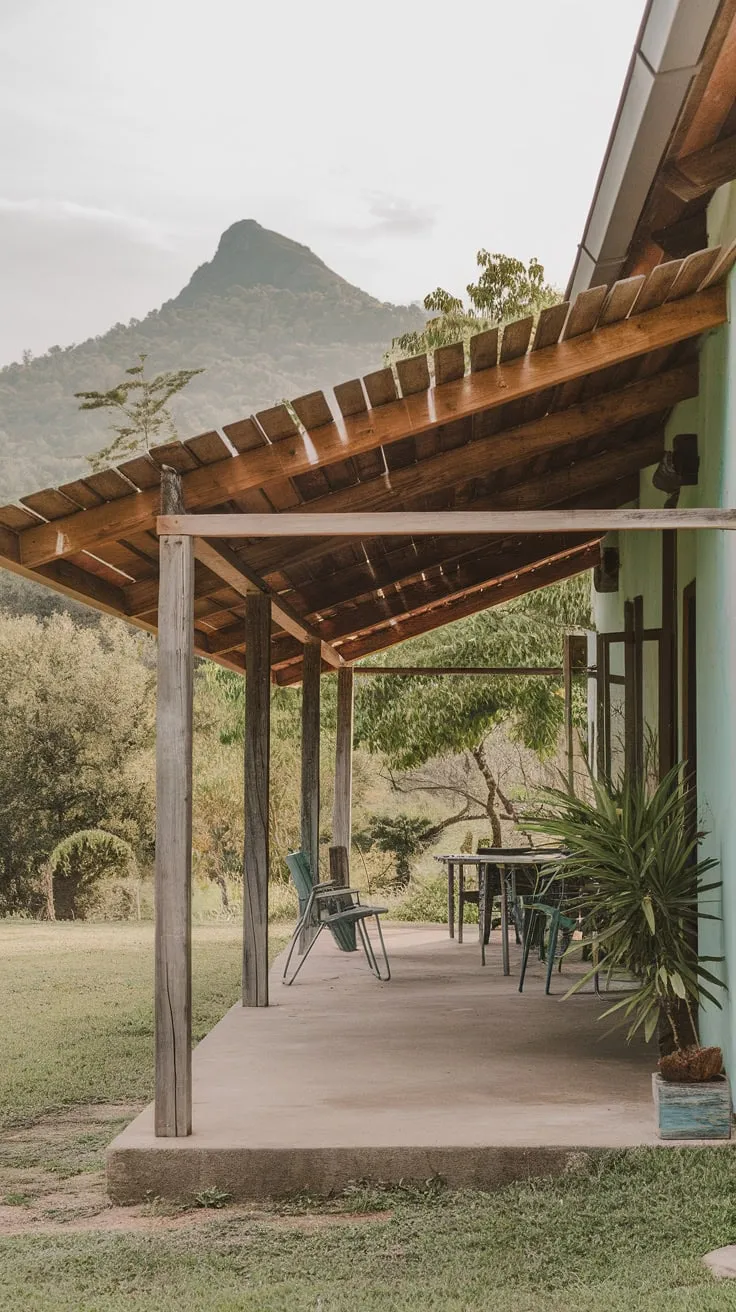 Rustic Back Porch Oasis with Slatted Roof