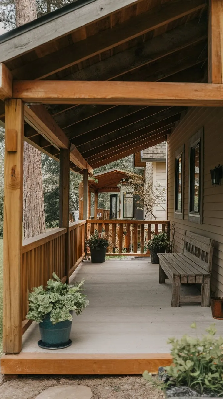 Charming Rustic Back Porch Roof Over a Cozy Patio