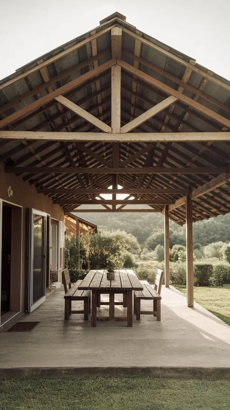 Rustic Back Porch Oasis with Sloped Roof