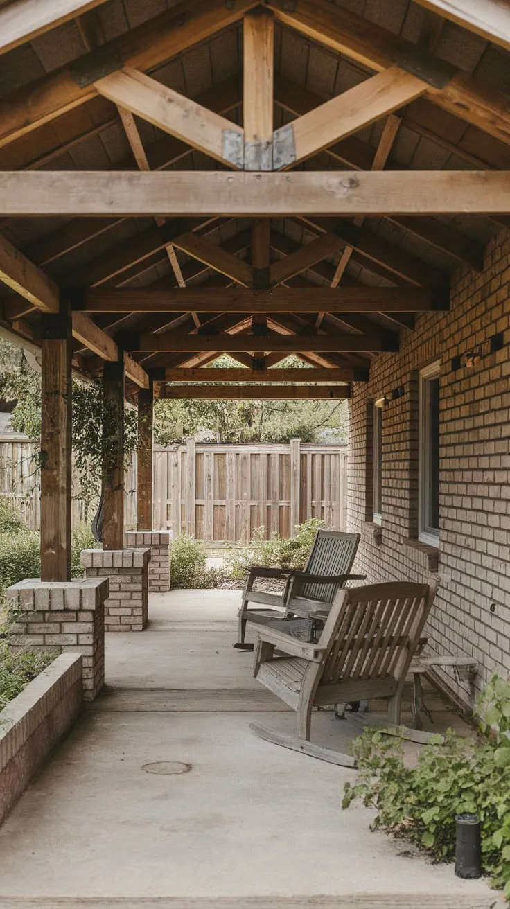 Cozy Covered Patio with Wooden Beams