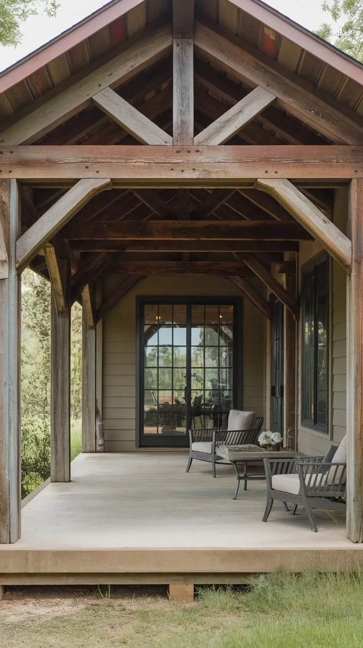 Cozy Covered Patio with Wooden Beams