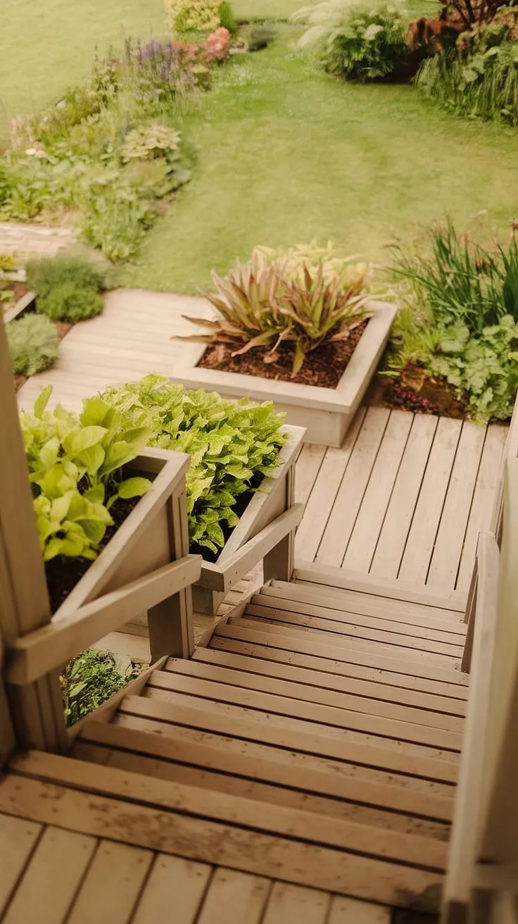 These patio steps, crafted from simple wooden outdoor steps, are a charming pathway to a vibrant garden.  Outdoor planters brimming with greenery add a touch of elegance to these front porch stairs, showcasing budget patio ideas that are both beautiful and functional.  The warm light enhances the inviting feel of these exterior steps, perfect for a relaxing evening.