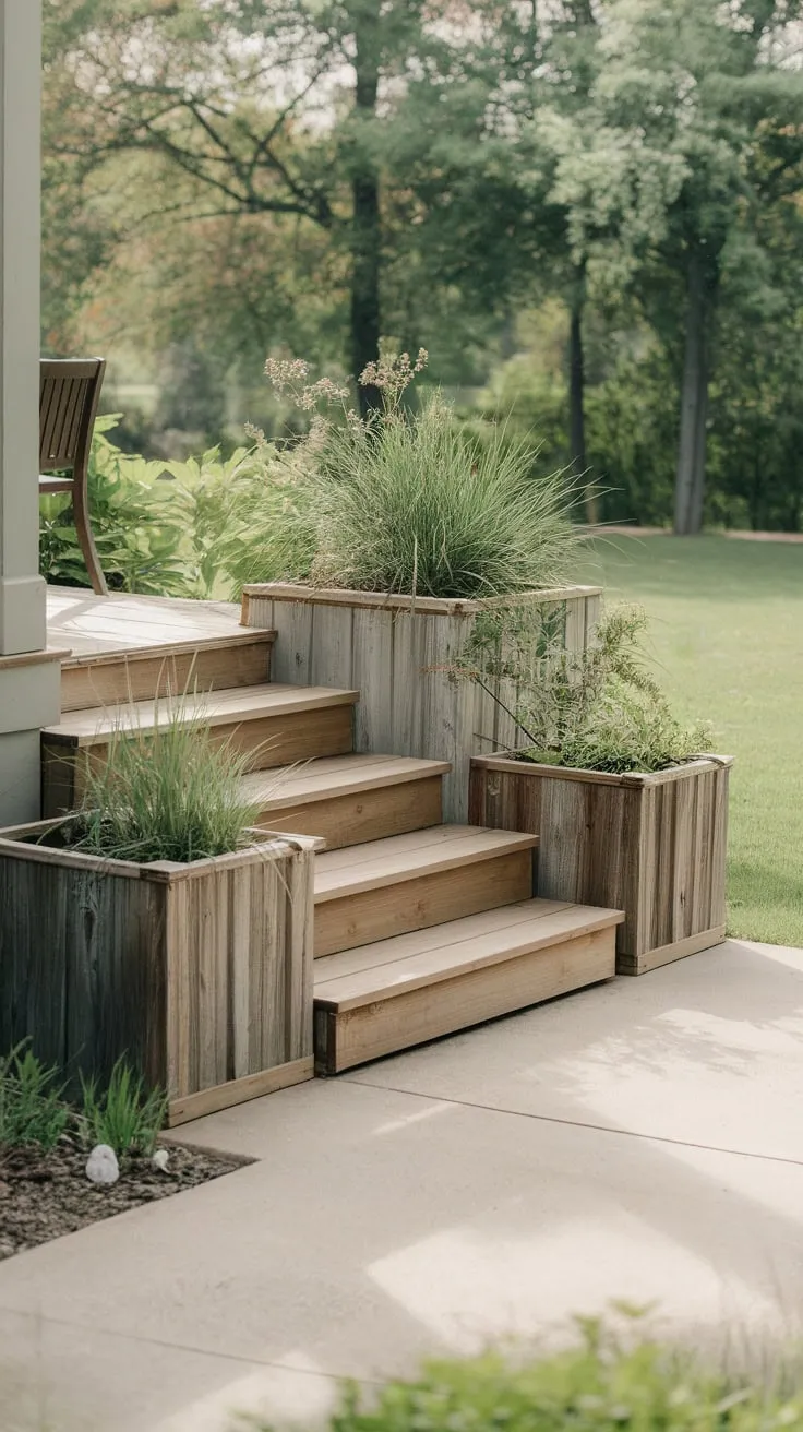 Charming Wooden Steps to a Serene Back Porch
