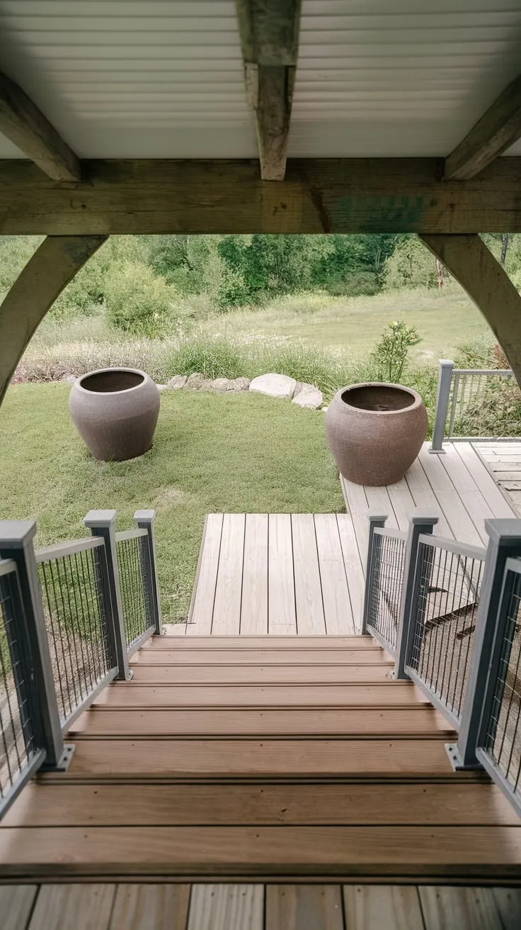 Inviting Outdoor Oasis with Steps and Planters