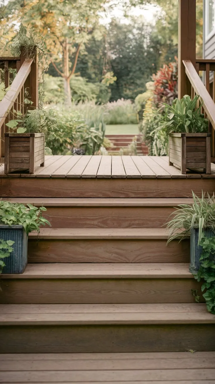 Charming Back Porch Steps with Lush Planters