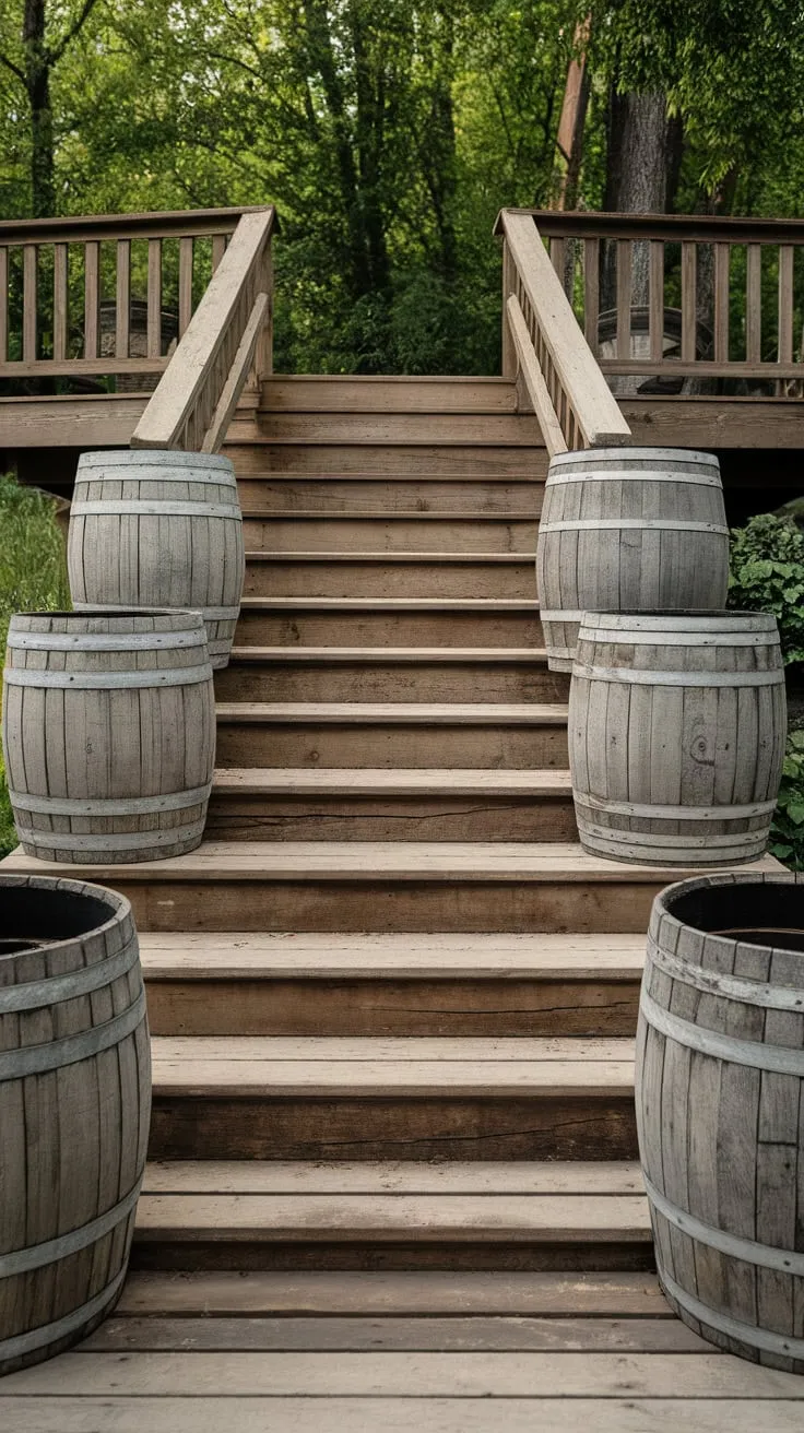 Charming Back Porch Steps Amidst Lush Greenery