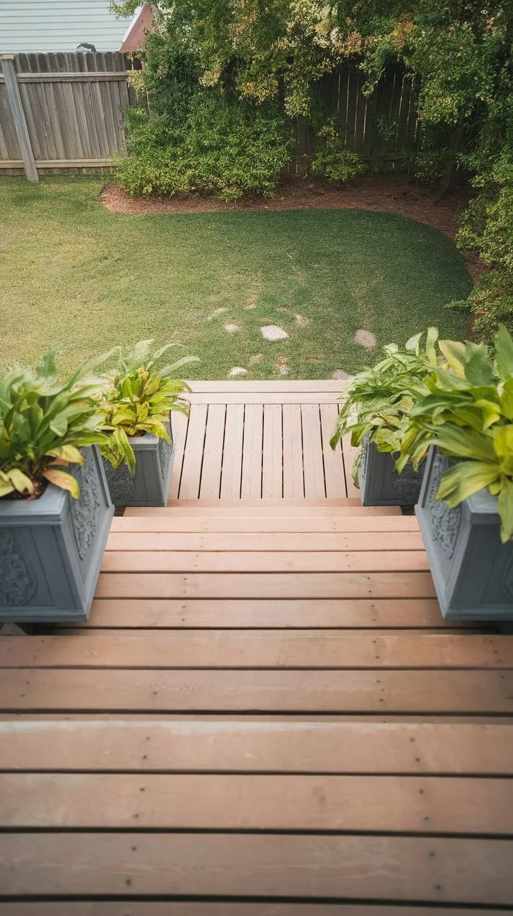 Inviting Wooden Steps Leading to a Green Retreat