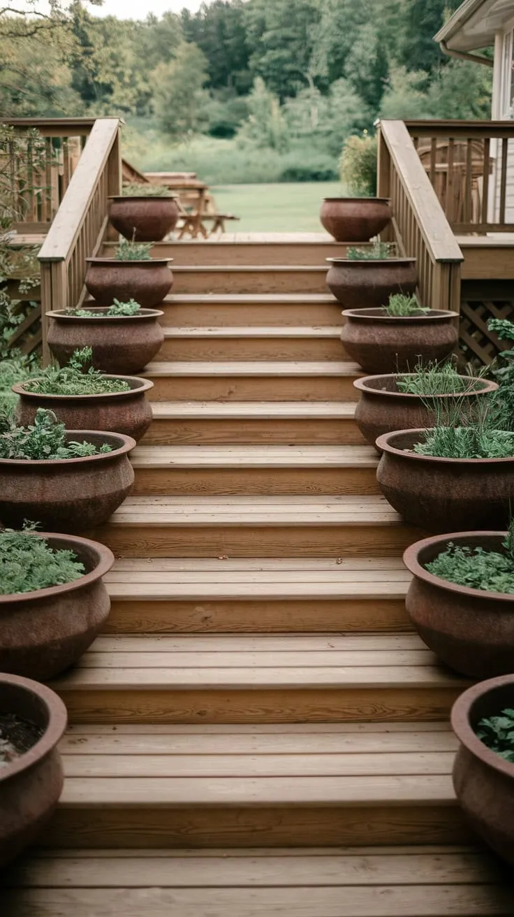 Serene Wooden Stairs Leading to Nature's Embrace