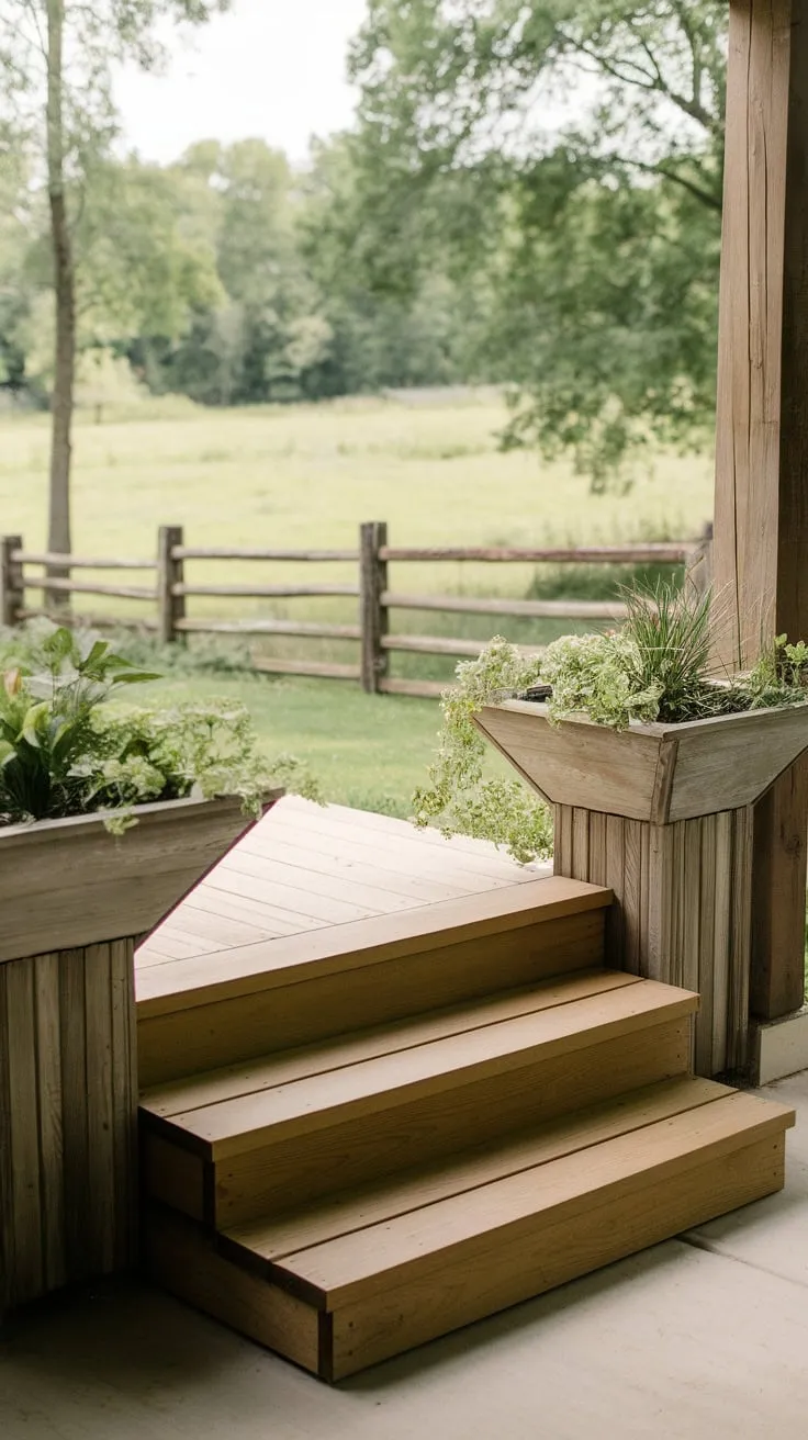 Serene Wooden Steps Framed by DIY Planters and Nature