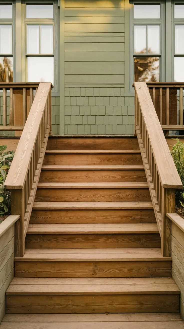 Charming Wooden Steps on a Cozy Porch