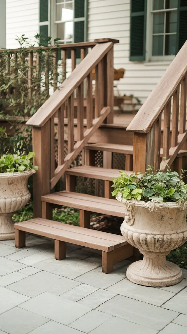 Inviting Wooden Steps Leading to a Cozy Porch Retreat