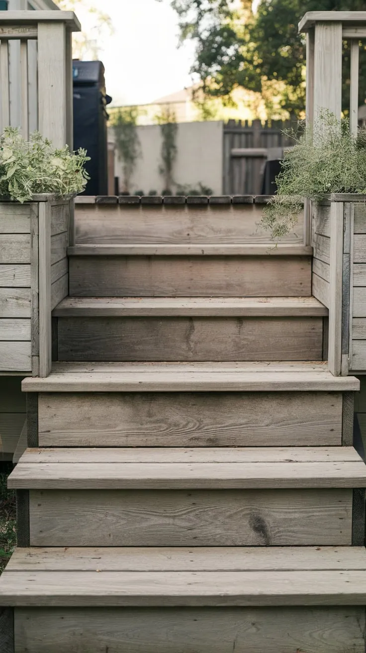 Charming Back Porch Steps with Lush Planters